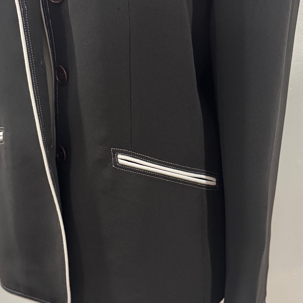 Oscar de la Renta Black Blazer with Off-White Piping – Size 14 - Picture 9 of 12
